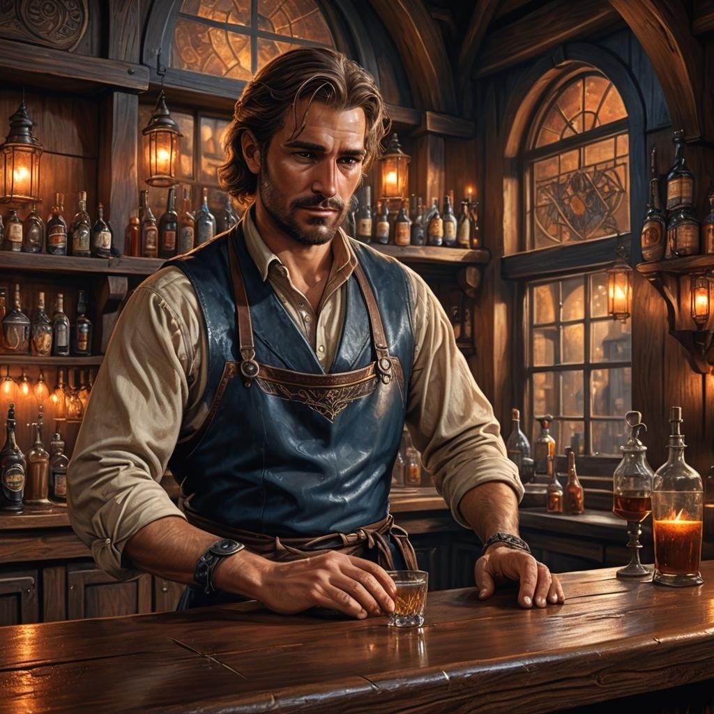 Medieval Tavern Bartender Concept Art
