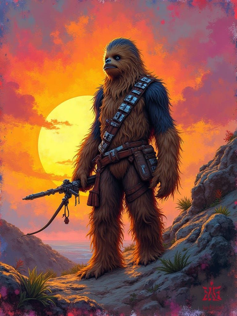 Wookiee Warrior Stands Proud on Kashyyyk Sunrise