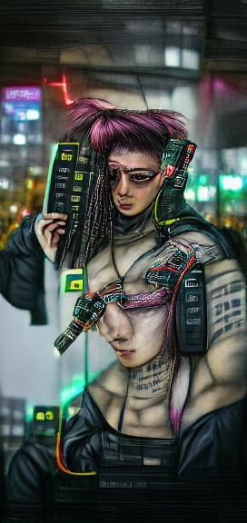 Cyberpunk Female Character in Neon Cityscape