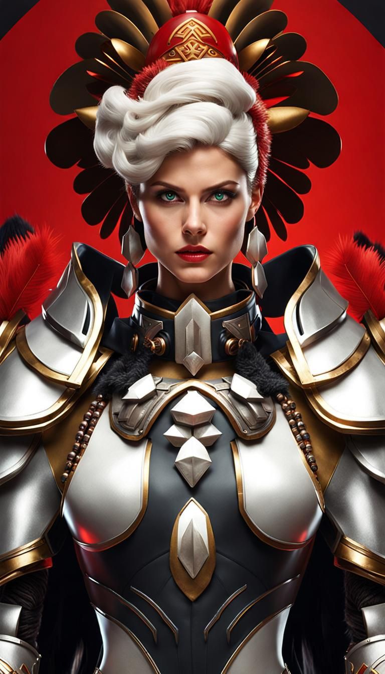 Woman in Cybernetic Armor with Aztec Headdress