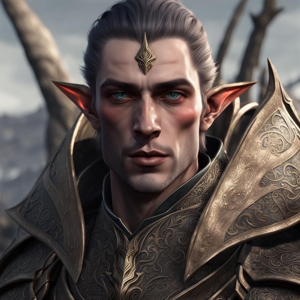 Elegant Altmer Male in Organic Armor Portrait