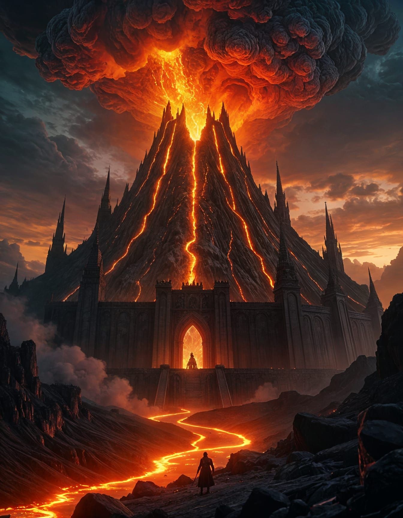 Volcanic Fortress Hideout with Fiery Throne Room