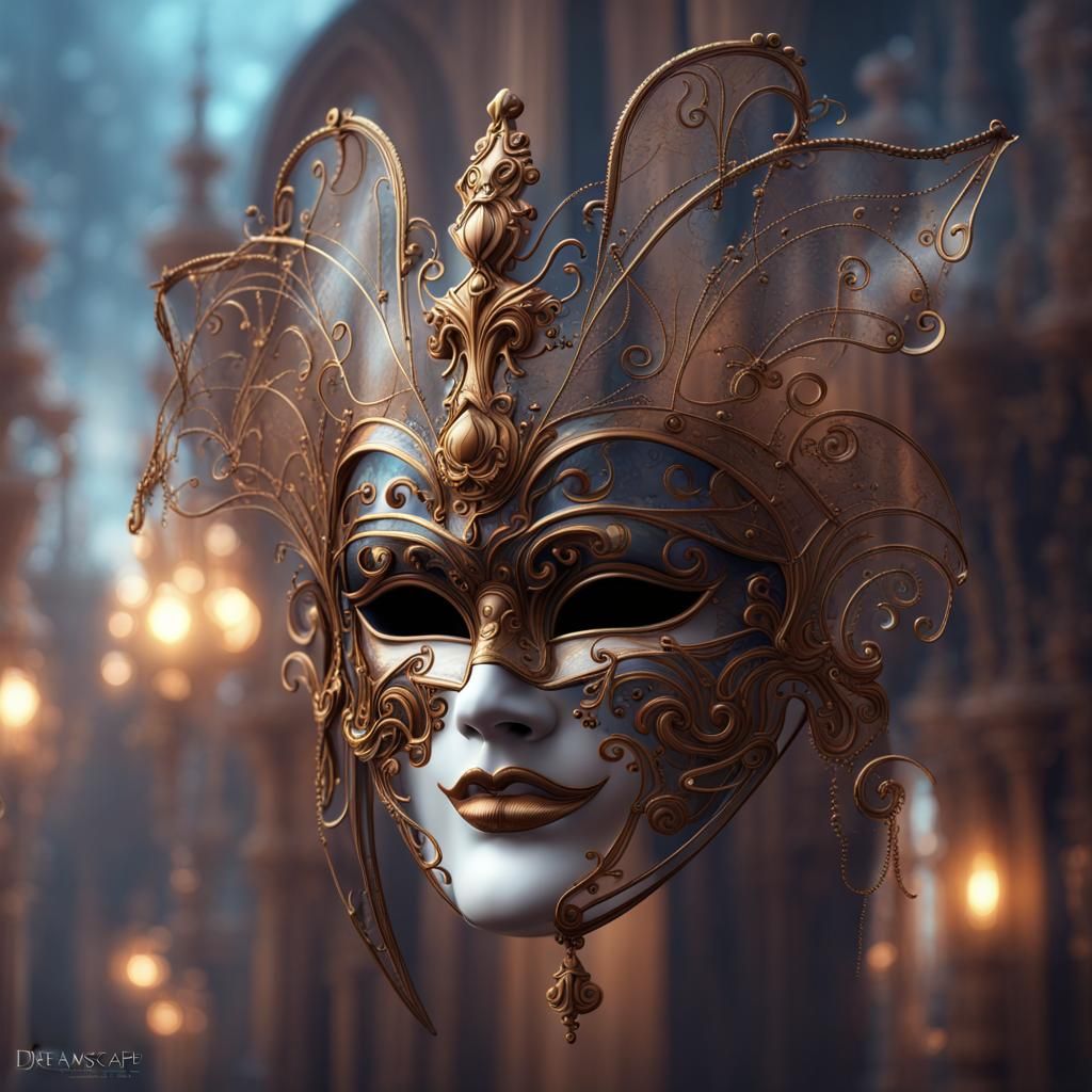 Transparent Venetian Mask in Detailed Matte Painting
