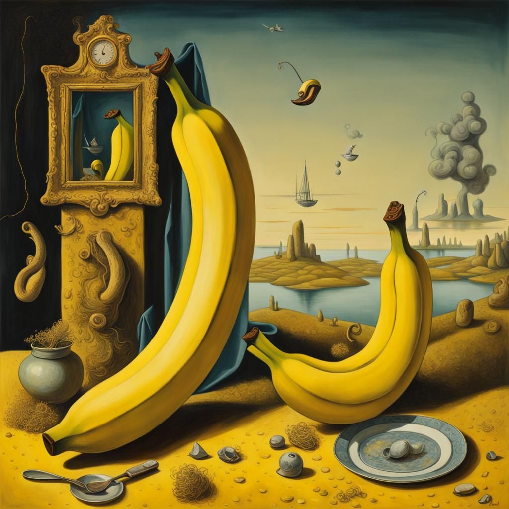 Surrealist Dreamscape: Bananas Replace Gold in Dreamlike Lan...