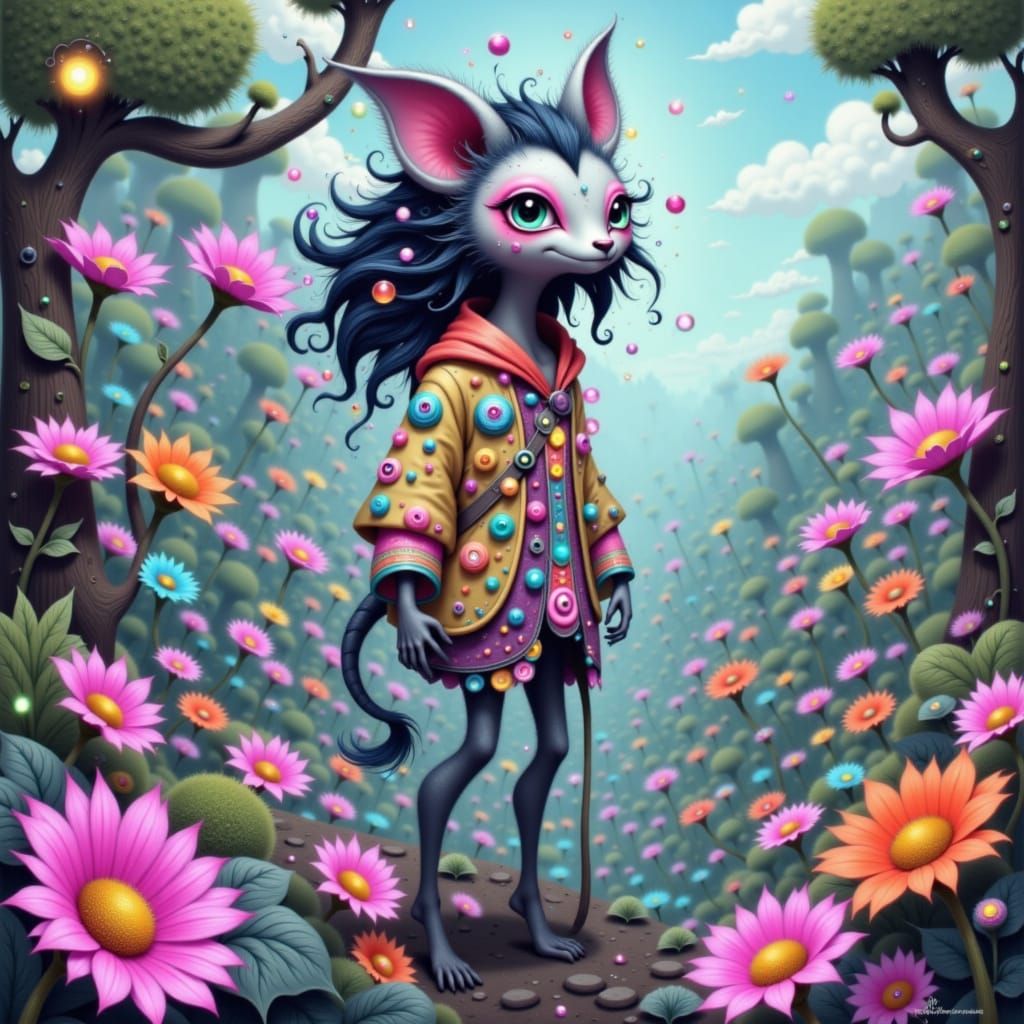 Fantastical Creature in Whimsical Forest, Digital Painting