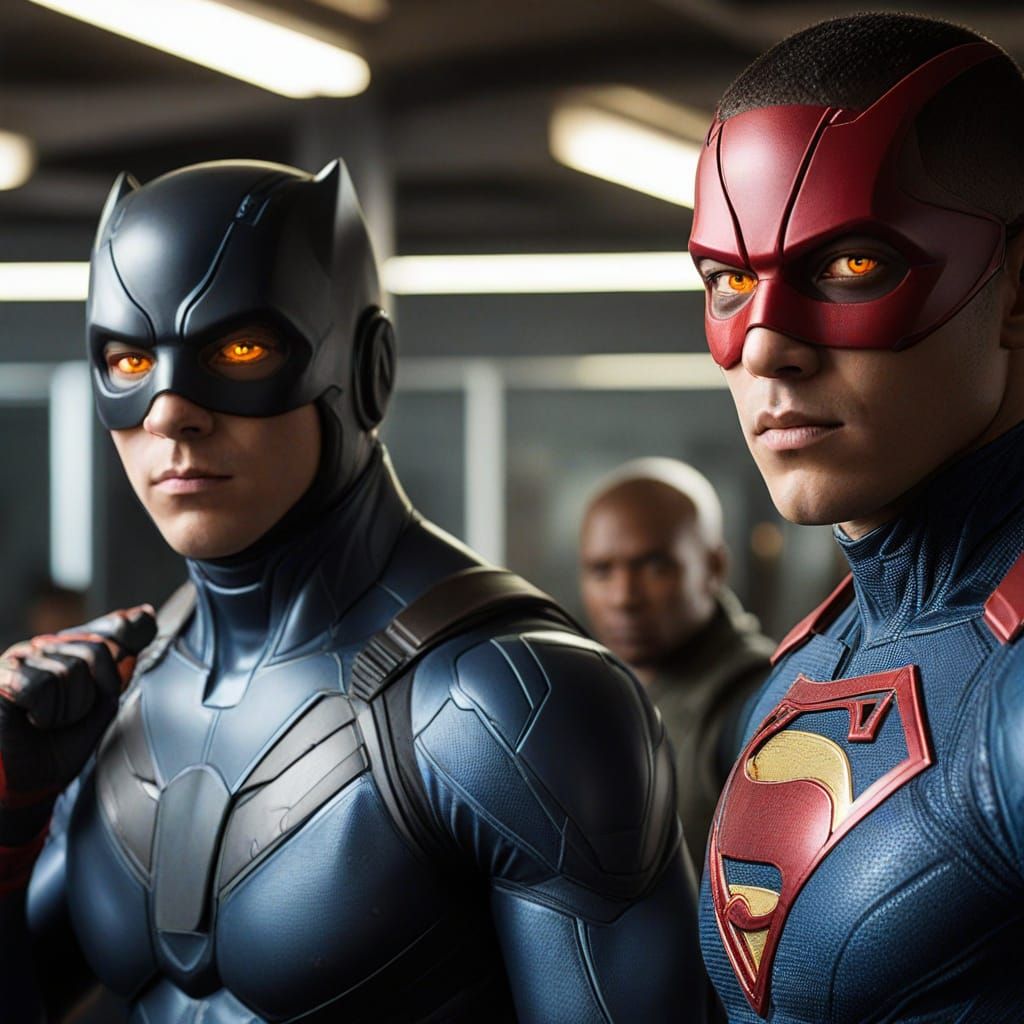 Superheroes Train in High-Tech Gym, Vivid Digital Art