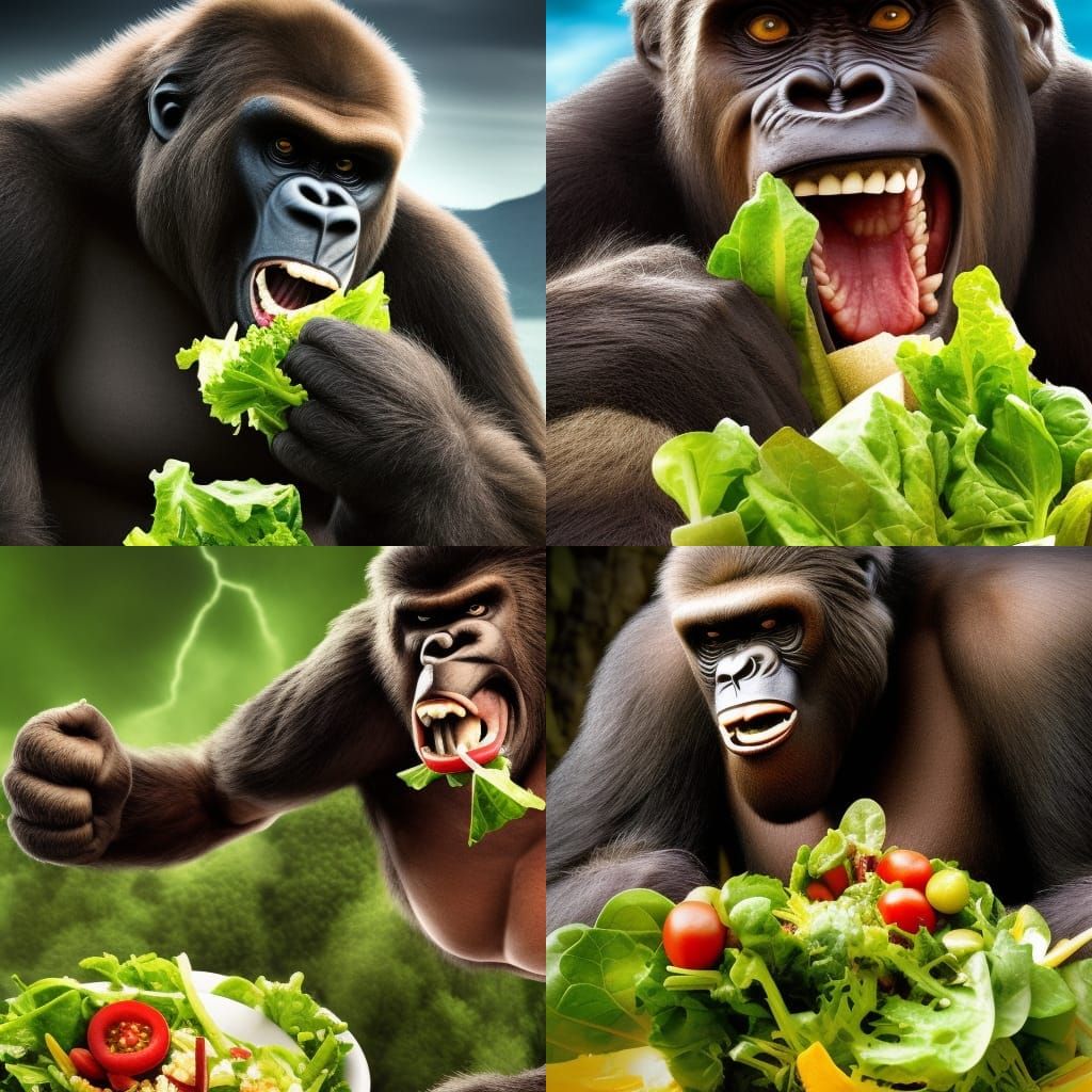King Kong Laughing and Eating Salad