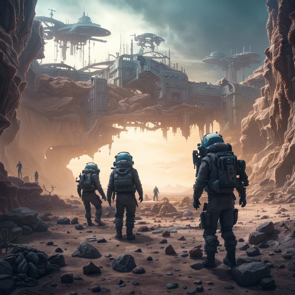 Scavengers Explore Abandoned Colony on Desert Planet