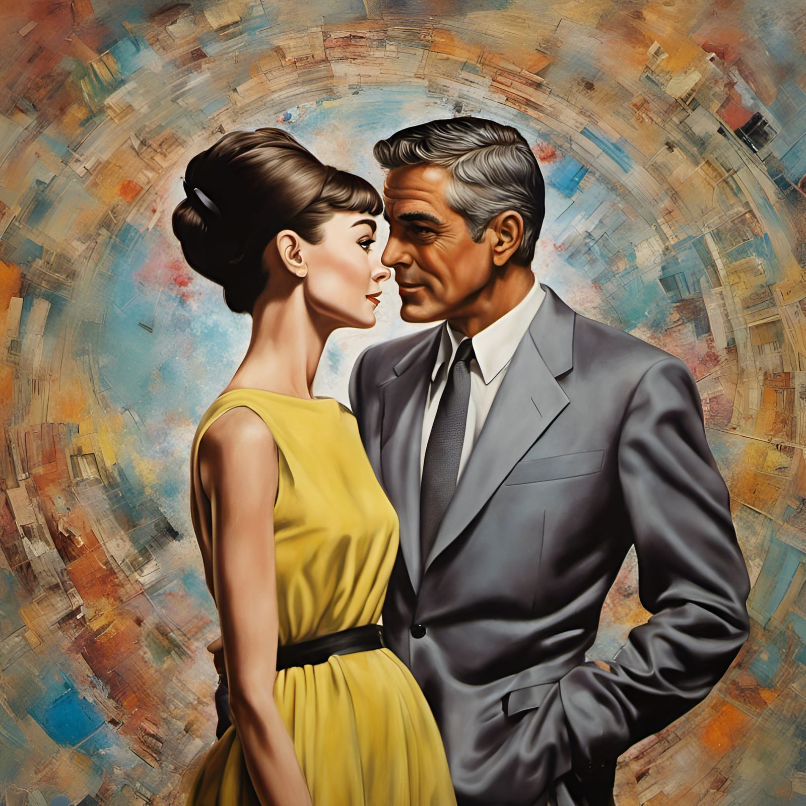Audrey Hepburn and George Clooney as Rockwell Portrait