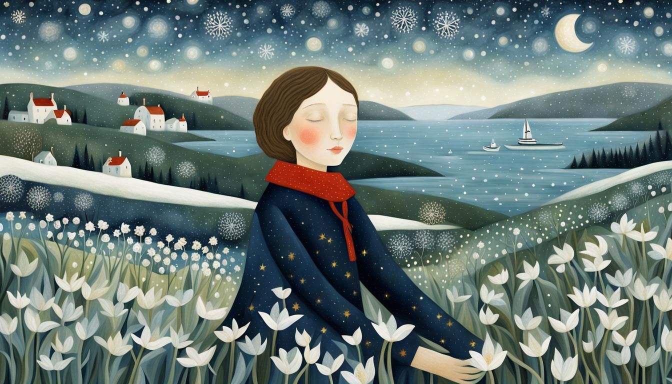 Dreamy Winter Galaxy Illustration with Joyful Aura