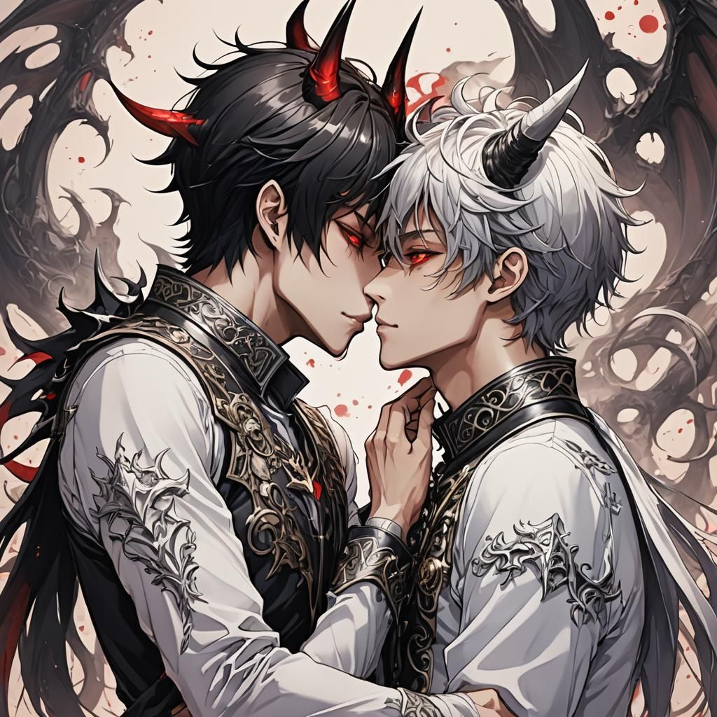 Anime Style Gay Demon Kiss