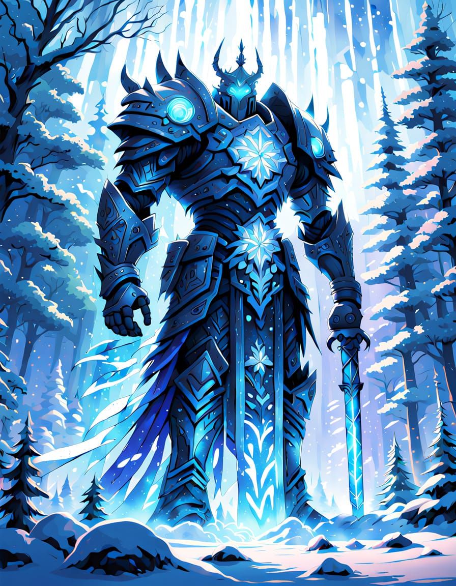 Anime Guardian in Frozen Forest, Ghibli Inspired Art