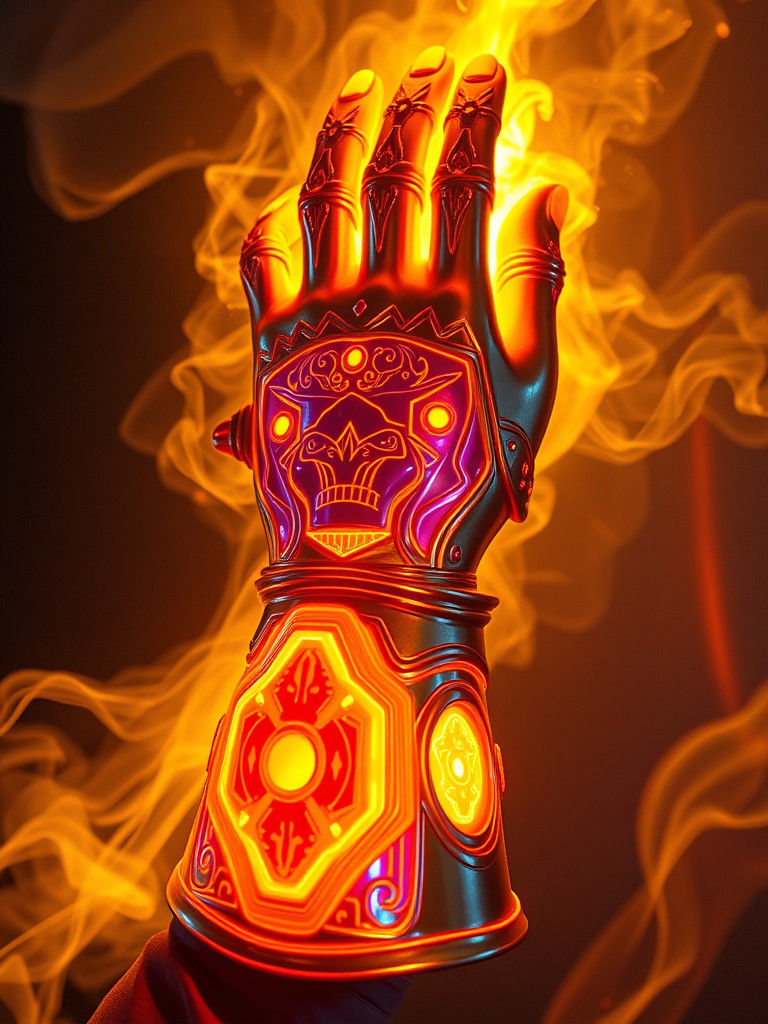 Magical Glowing Golden Gauntlet on Display