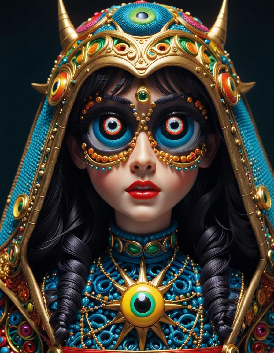 Googly-Eyed Woman in 90s Advertising Style