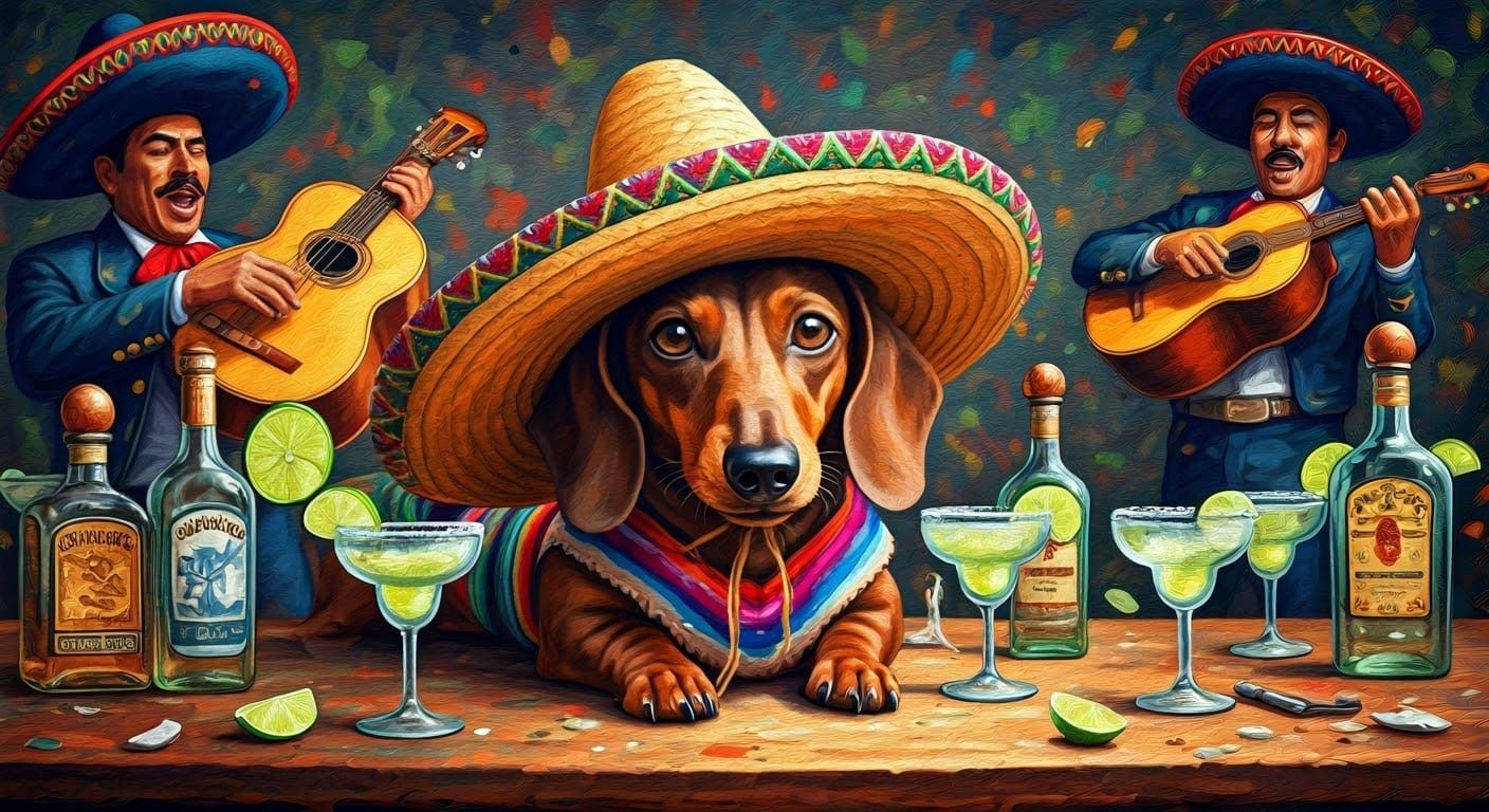 Dachshund Celebrates Cinco de Mayo in Vibrant Mexican Art