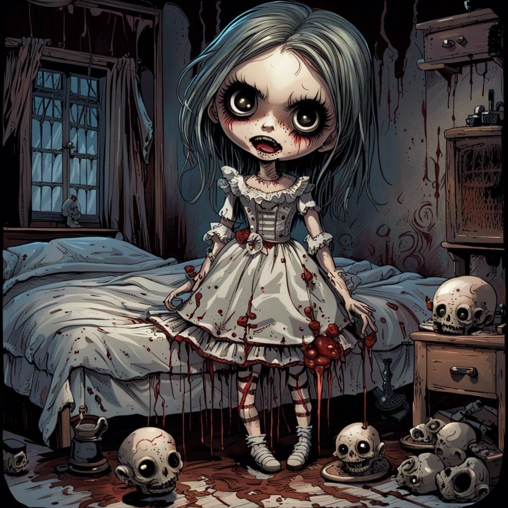 Eerie Victorian Porcelain Doll Vomiting Blood