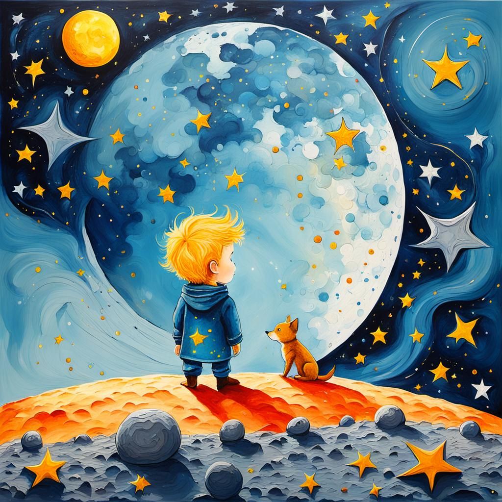 The Little Prince on the Moon in Abstract Art