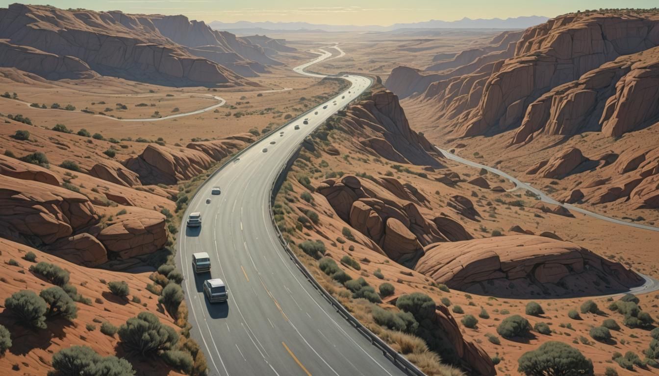Lonely Highway Quest in Hyperreal Style