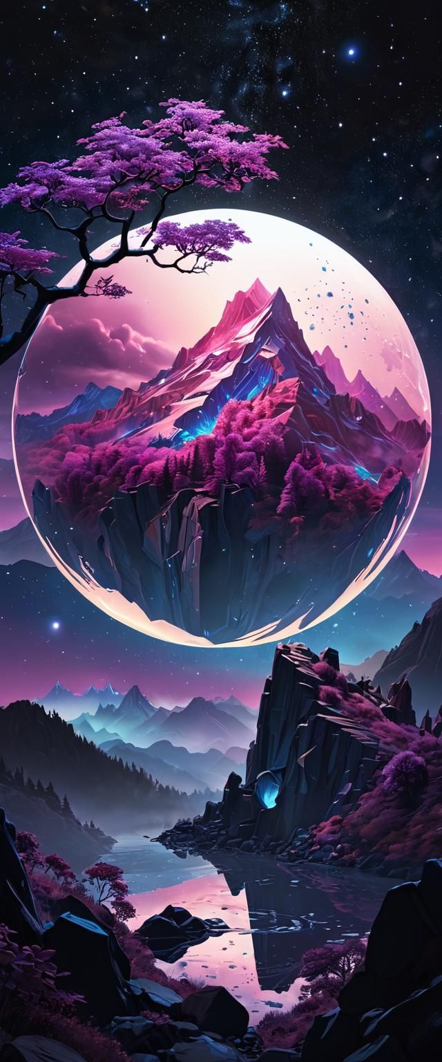 Surreal Monolith Portal Fusing Spheres in Dreamlike Sky