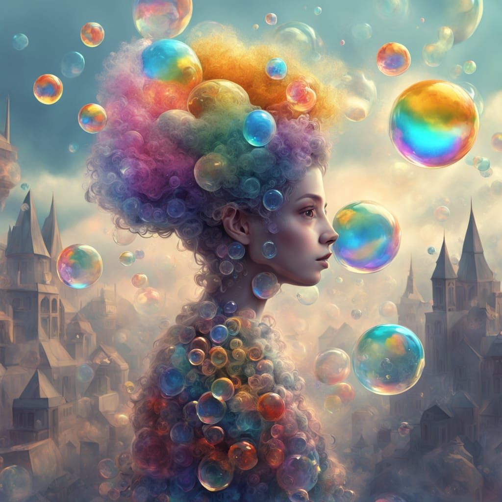 Iridescent Bubble Creature in Surrealist Digital Art