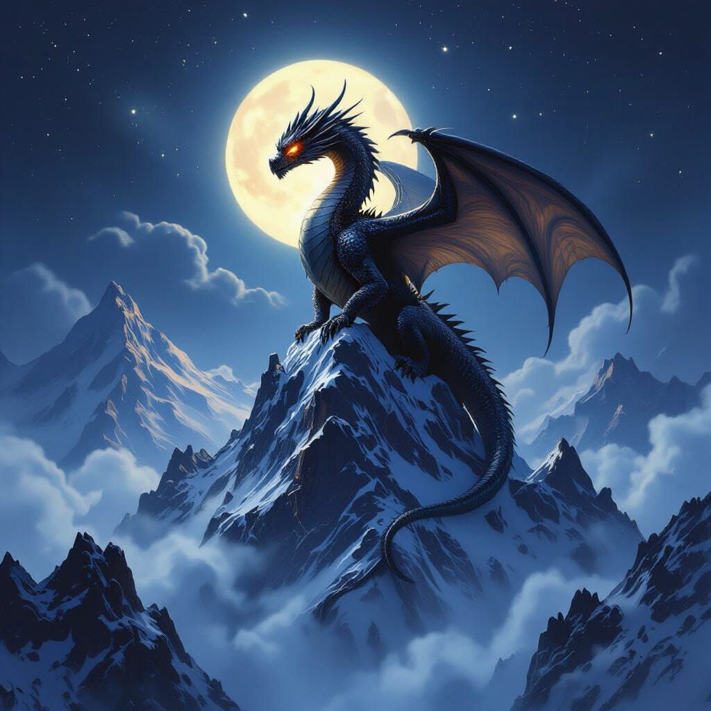 Majestic Dragon on Snowy Mountain Peak