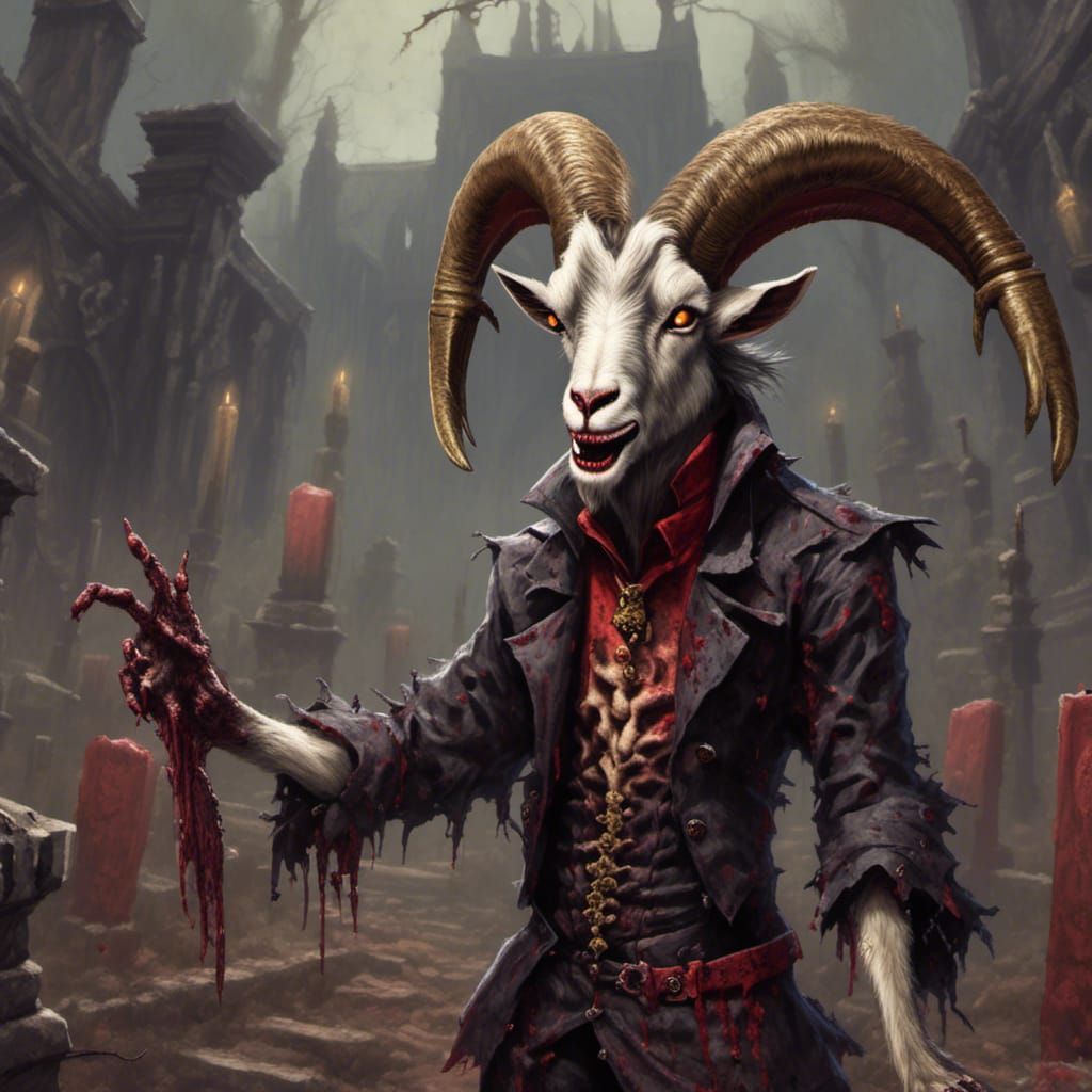 Anthro Goat Zombie in Graveyard Horror