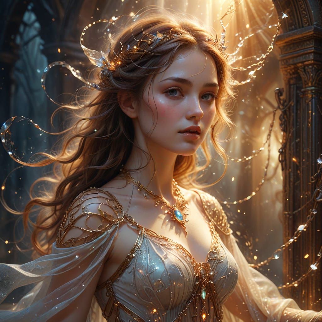 Surreal Fantasy Goddess Emerges from Ethereal Chains