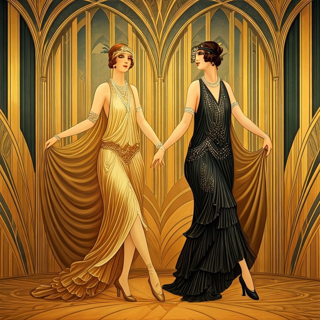 Flapper Women Dancing Charleston in Art Deco Style