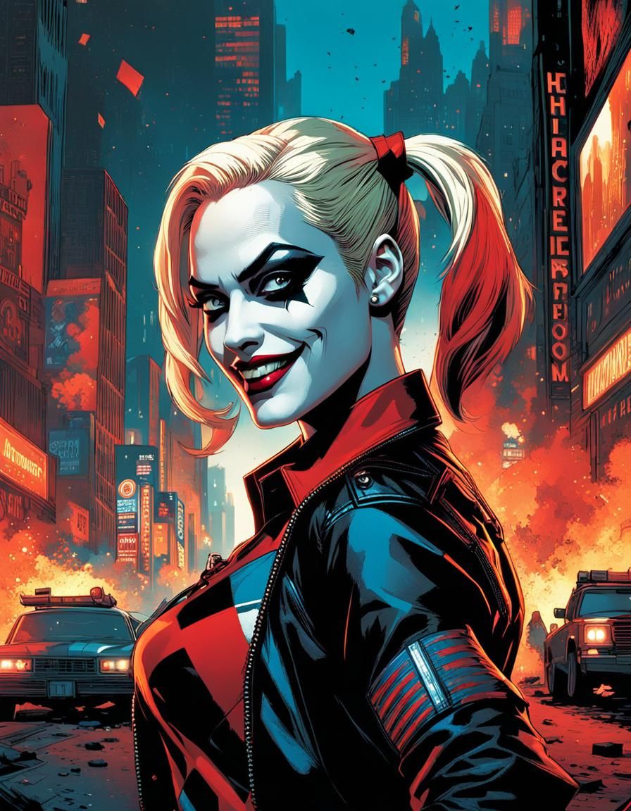 Harley Quinn Close-Up Portrait in Comic Style