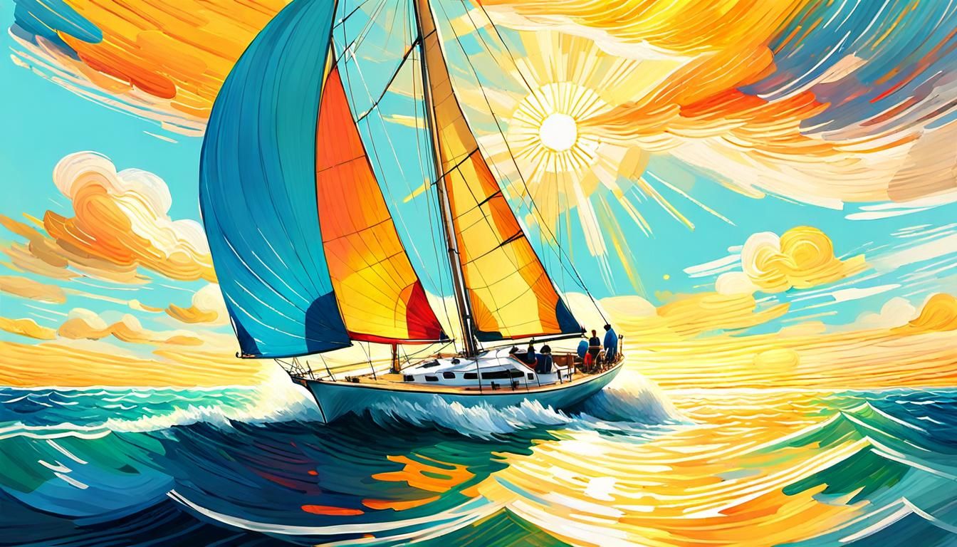Golden Hour Sailboat in Post-Impressionist Style