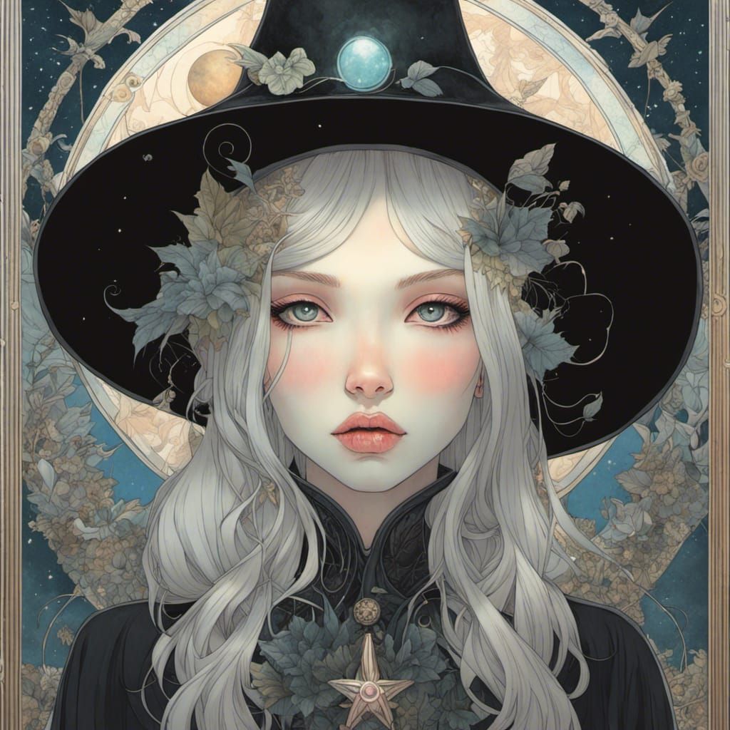 Pouty Witch Girl in Art Brut Style