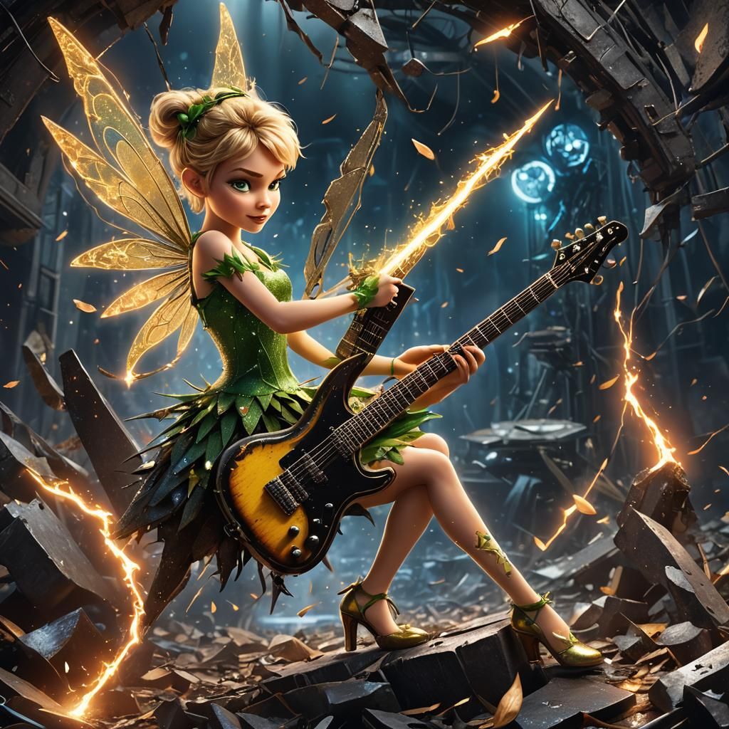 Tinker Bell Shreds on Metal Album Cover