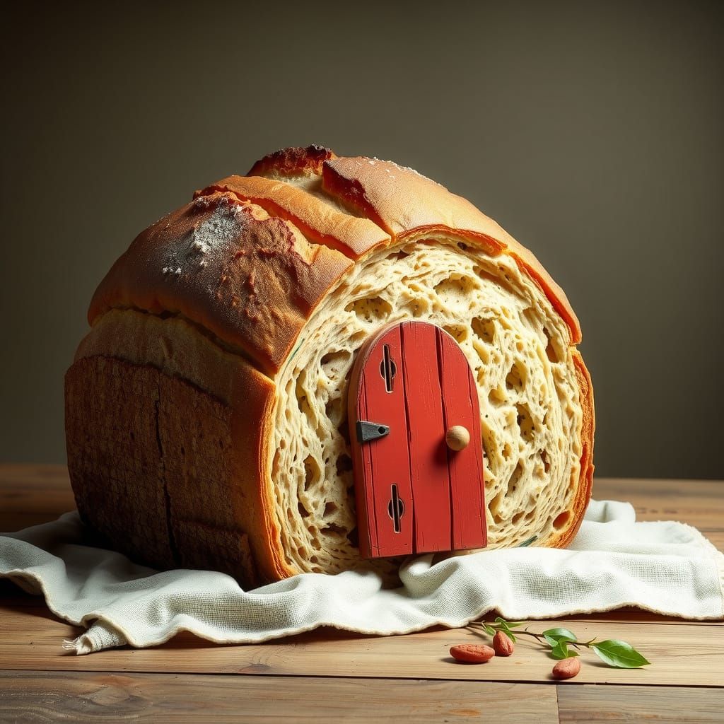 Giant Bread House in Whimsical Storybook Style