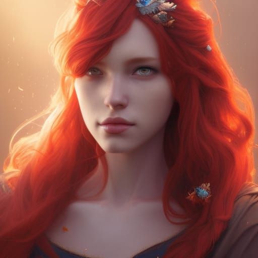Red-Haired Princess Witch Portrait, Hyperdetailed Art