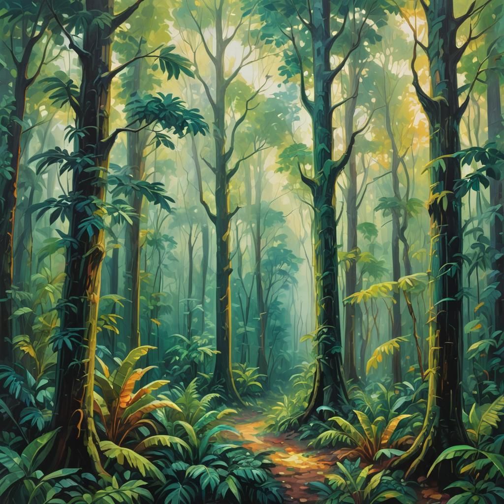 Lush Forest Oil Painting in Fauvist Style