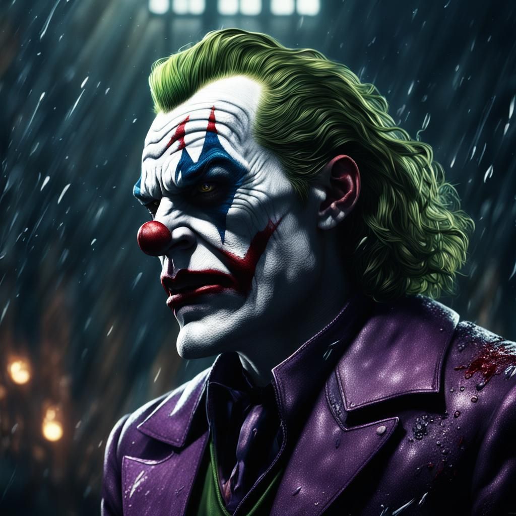 evil joker with a sad face crying