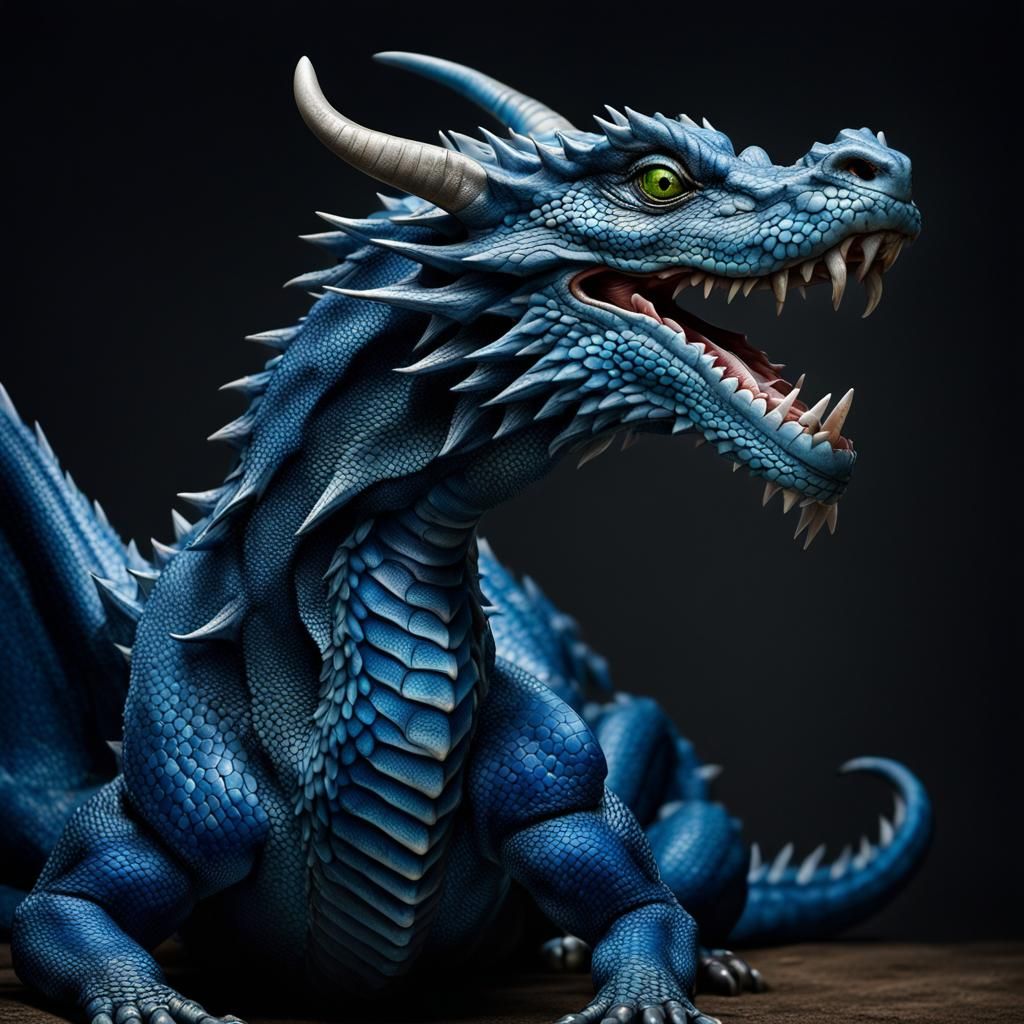 Realistic Blue Dragon Portrait with Studio Lighting