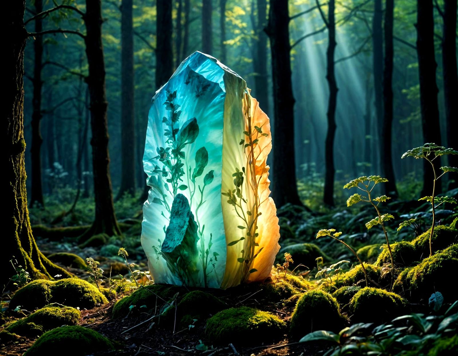 Ethereal Monolith in Mysterious Forest