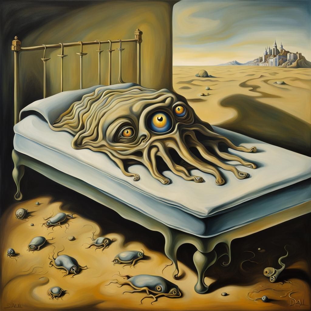Surreal Eyes Under Bed in Dali Style
