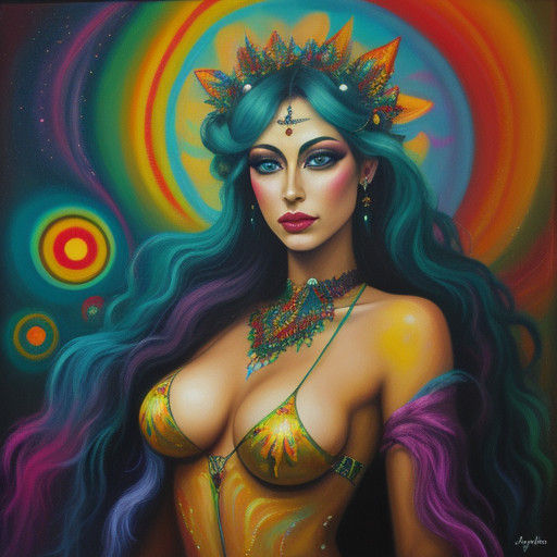 Vibrant Psychedelic Female Portrait in Oil Painting Style