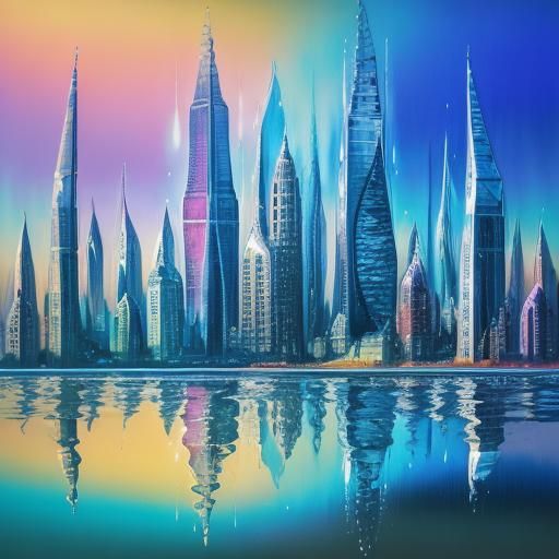 Surreal Water Droplets Reflecting a Distorted Cityscape