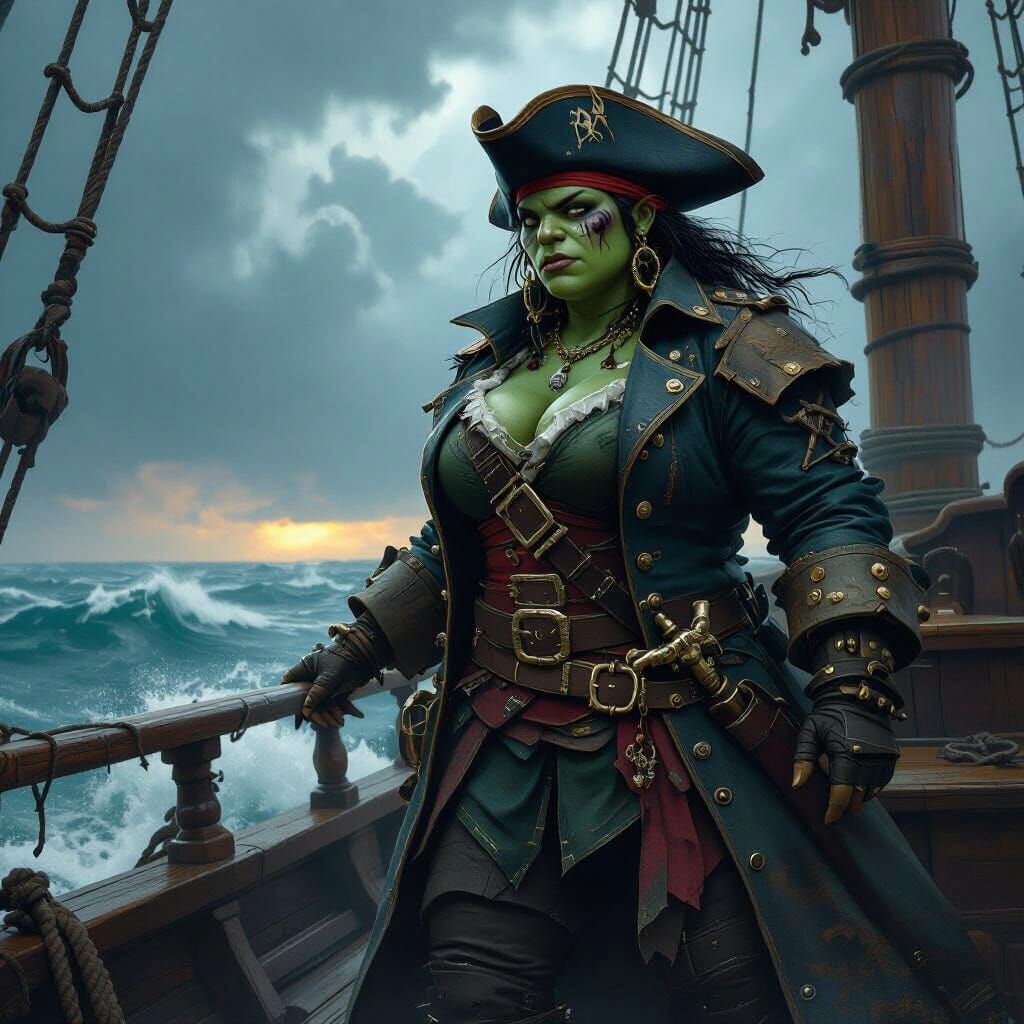Orc Pirate Captain on the Stormy Sea