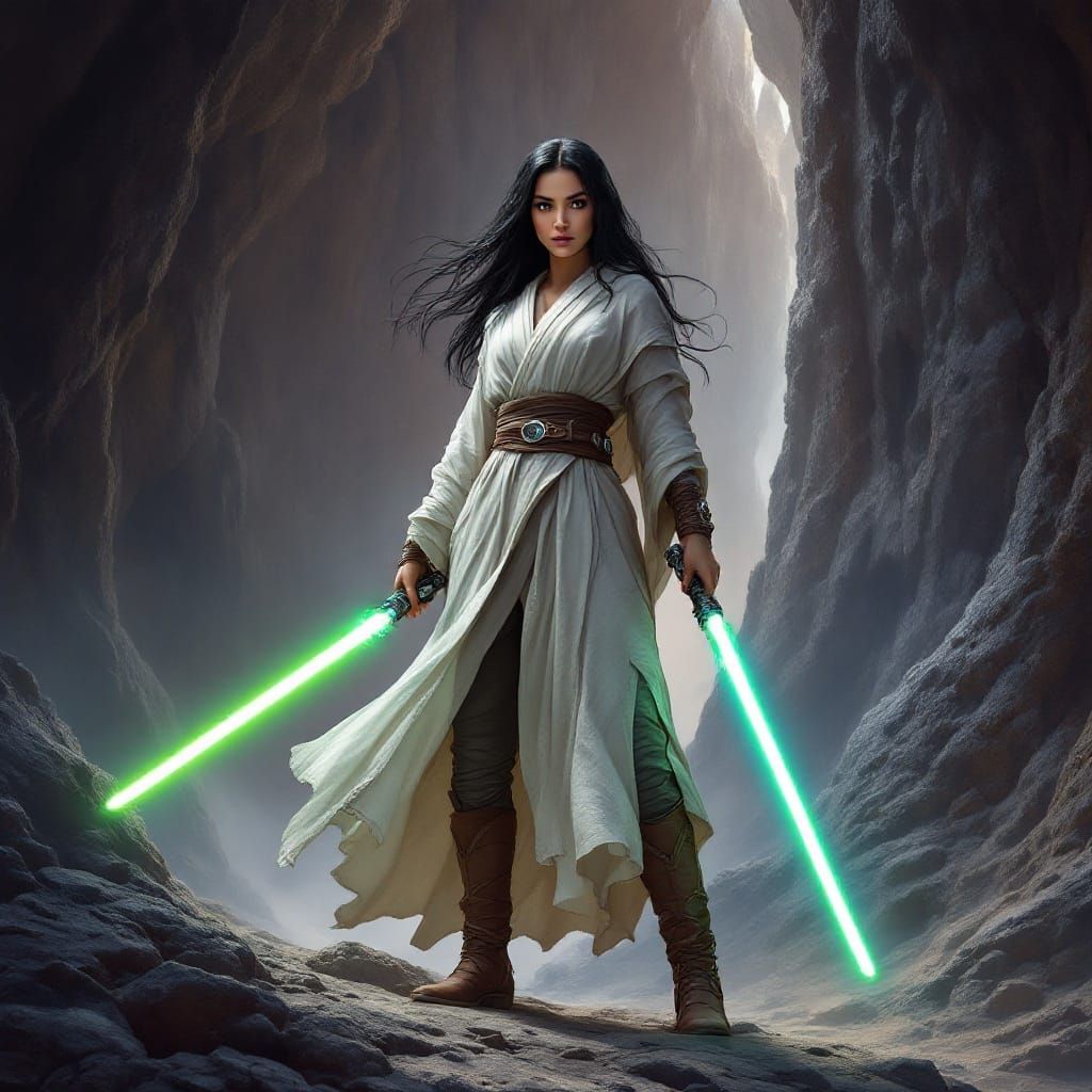 Surreal Jedi Knight in Ancient Cave Illuminated by Ethereal ...