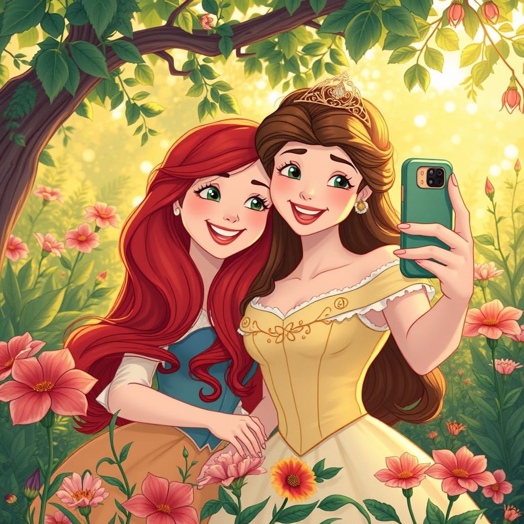 Disney Princesses Pose in Whimsical Garden Setting