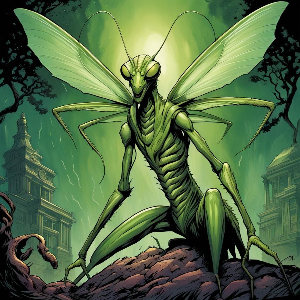 Praying Mantis Chimera Demon in Comic Book Art