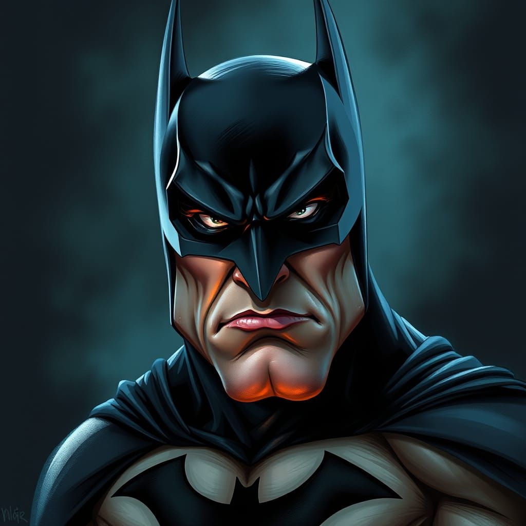 Intimidating Dark Knight Caricature of Batman with Exaggerat...