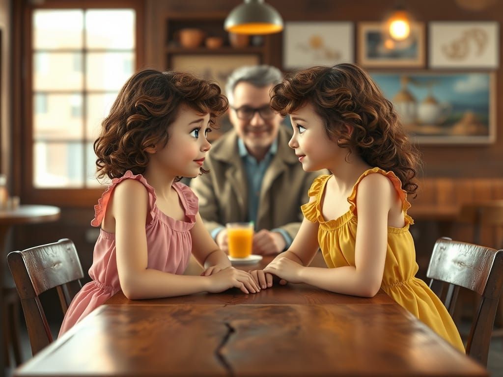 Twin Sisters Share a Heartfelt Moment in a Cozy Coffee Shop