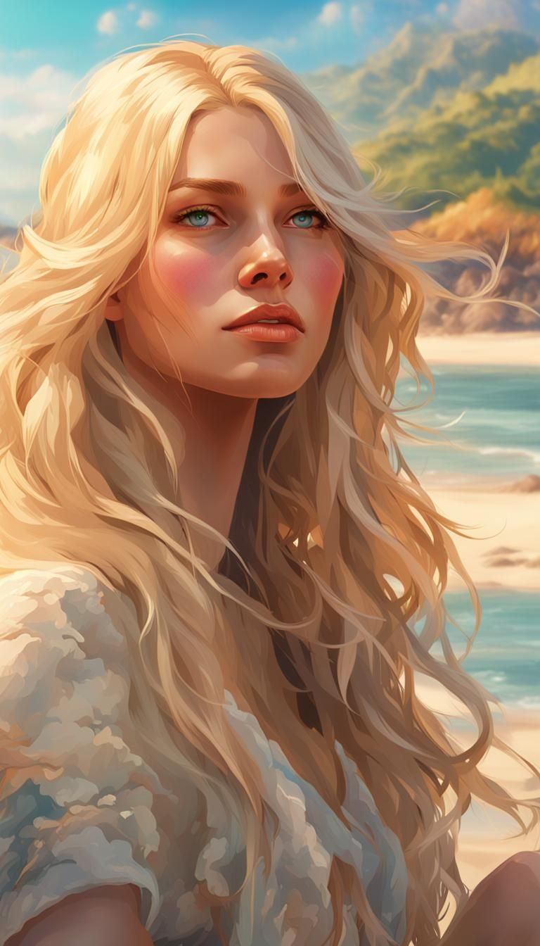 Blonde Women Sunbathing: Hyperdetailed Digital Art