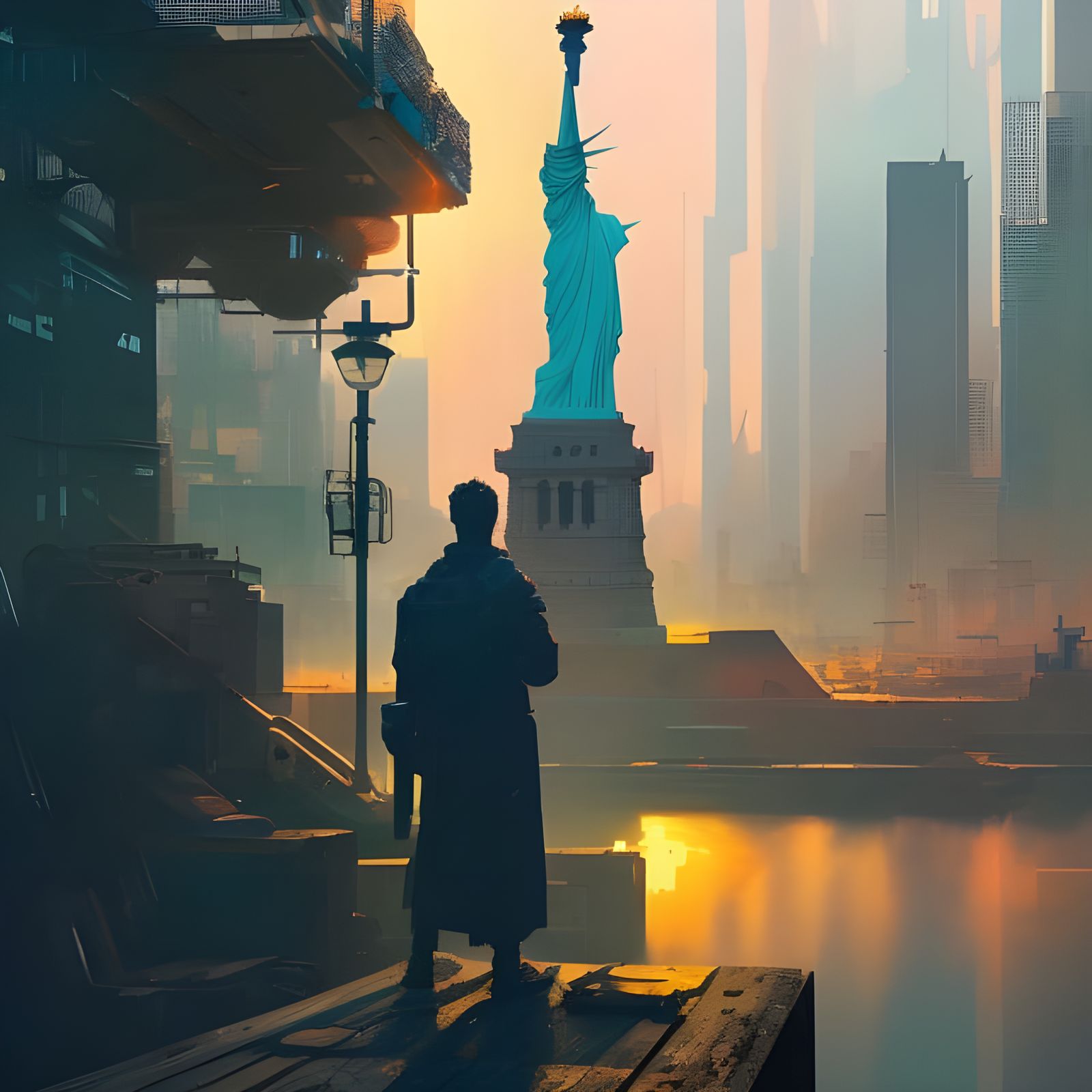 Isometric Statue of Liberty in Cyberpunk Pop Art