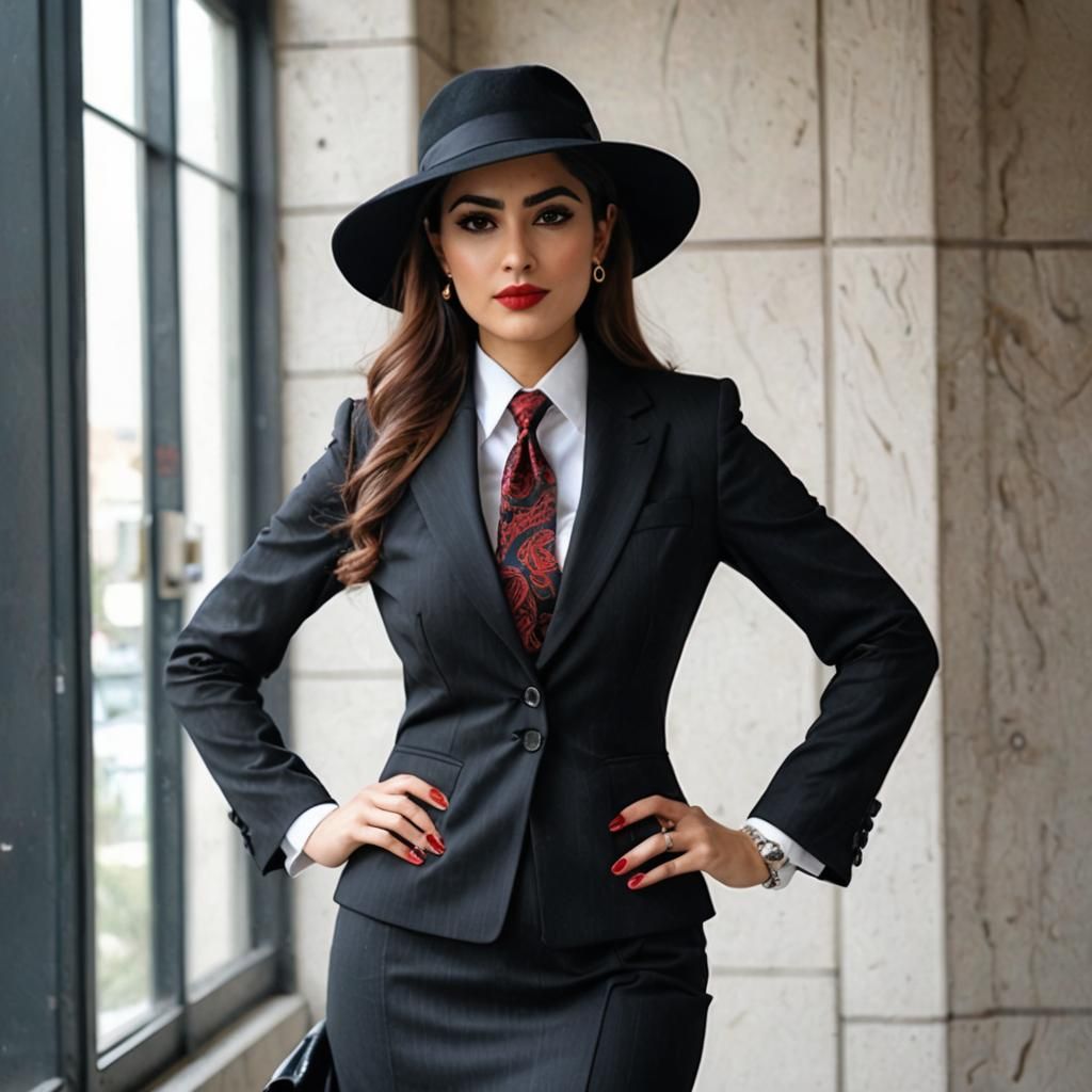 Elegant Iranian Woman in Business Suit and Tie